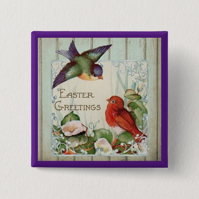 Vintage Birds Easter Button Pin (Front)