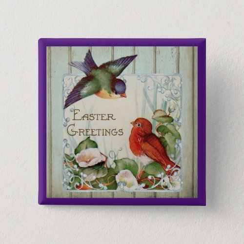 Vintage Birds Easter Button Pin