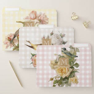 Vintage Birds Elegant Floral Business Monogram File Folder