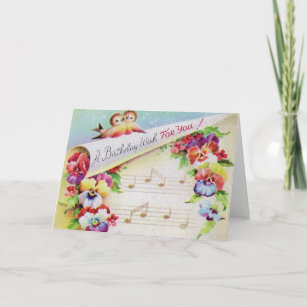 Vintage Birds Flowers And Music Birthday Card