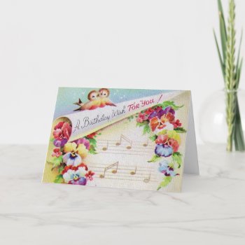 Vintage Birds Flowers And Music Birthday Card by RetroMagicShop at Zazzle