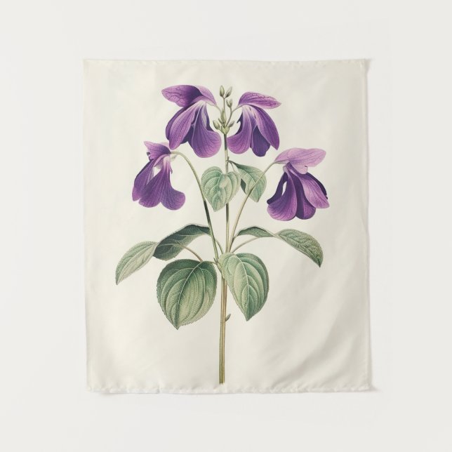 Vintage Birds Foot Violet Botanical Print Flowers Tapestry (Front)