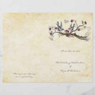 Vintage Birds Fuchsia & Gray Wedding Program