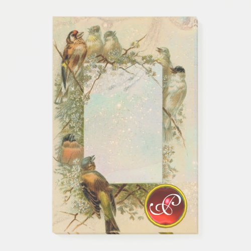 VINTAGE BIRDS GEM MONOGRAM POST_IT NOTES