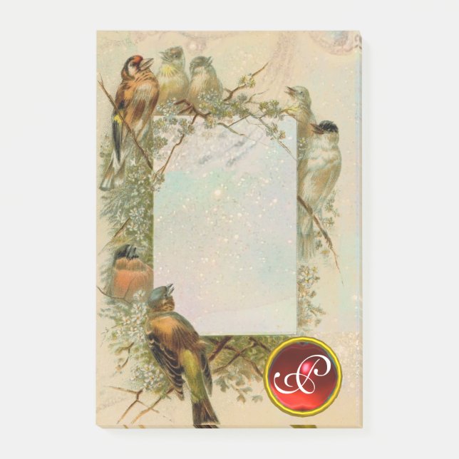VINTAGE BIRDS GEM MONOGRAM POST-IT NOTES (Front)