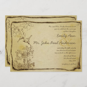 Vintage Birds Gold Metallic Parchment Wedding Invitation