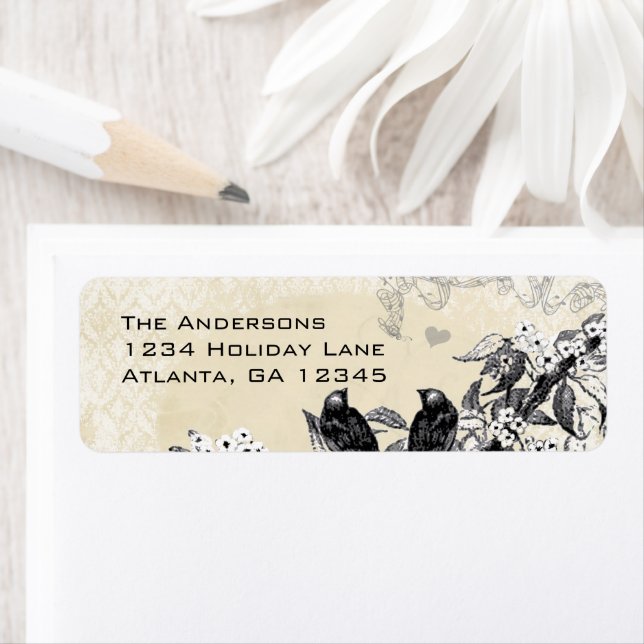 Vintage Birds Hand Drawn Flowers Labels (Insitu)