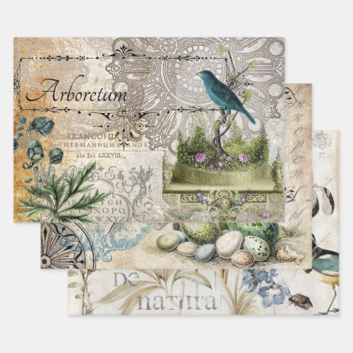 VINTAGE BIRDS HEAVY WEIGHT DECOUPAGE PRINTS WRAPPING PAPER SHEETS