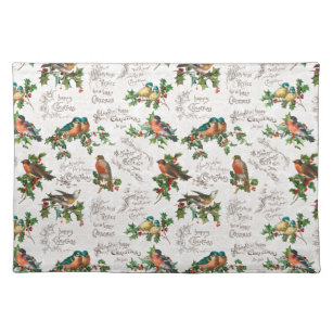 Vintage Birds, Holly & Christmas Greetings Cloth Placemat