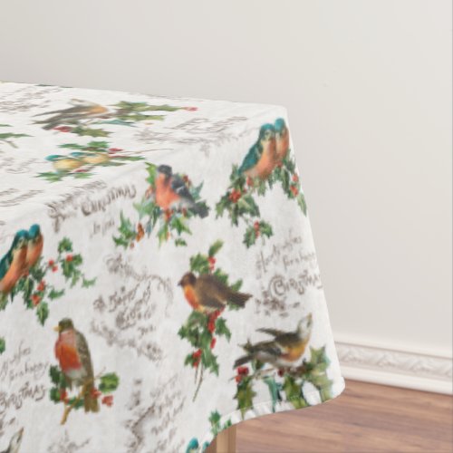 Vintage Birds Holly  Christmas Greetings Tablecloth