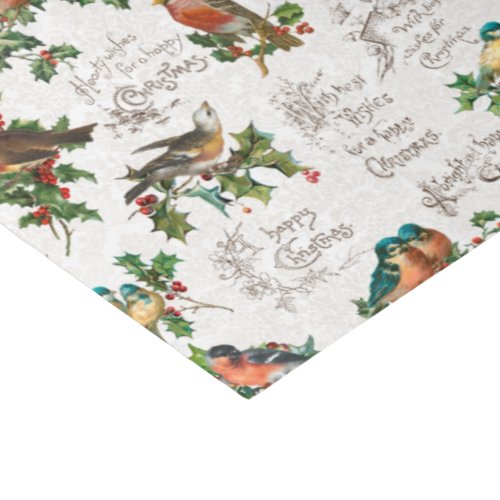 Vintage Birds Holly  Christmas Greetings Tissue Paper