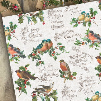 Vintage Birds, Holly & Christmas Greetings Tissue Paper