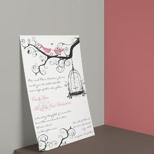 Vintage Birds Honeysuckle Pink Wedding Invite