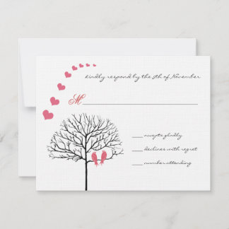 Vintage Birds Honeysuckle Pink Wedding Invite