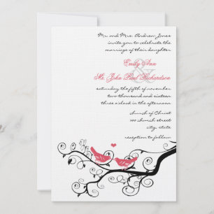 Vintage Birds Honeysuckle Pink Wedding Invite