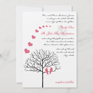 Vintage Birds Honeysuckle Pink Wedding Invite