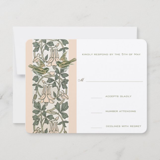 Vintage Birds HoneySuckle Wedding RSVP Card (Front)