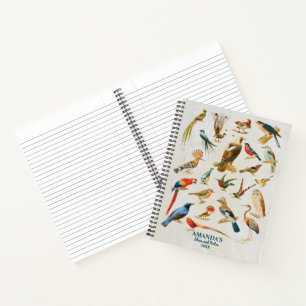 Vintage Birds Illustration Birding Lover Gift Notebook