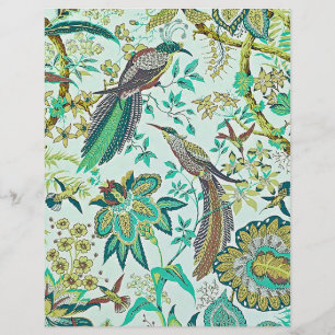 Vintage birds in green and yellow scrapbook paper