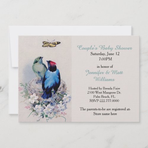 Vintage Birds in Nest Baby Shower Invitation