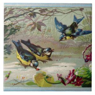 Vintage Birds in the Snow Ceramic Tile
