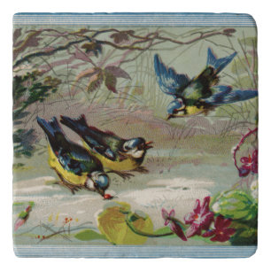 Vintage Birds in the Snow Stone Trivets