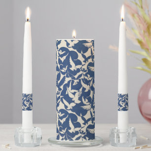 Vintage Birds in White and Blue Unity Candle Set