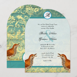 Vintage Birds Lagoon Endive Wedding Invitation