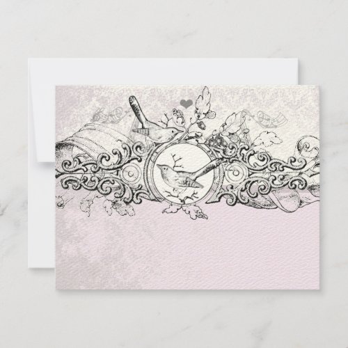 Vintage Birds Lavender Musical Scroll Wedding RSVP