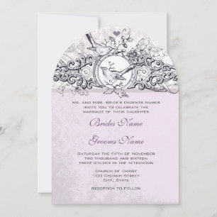 Vintage Birds Lavender Scroll  Wedding Invitation