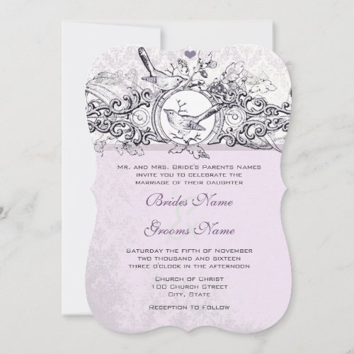 Vintage Birds Lavender Scroll  Wedding Invitation