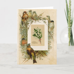 Vintage Birds Lily of the Valley Flowers Birthday Card