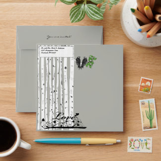 Vintage Birds Love Wedding Square Envelopes