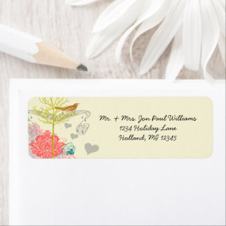 Vintage Birds Musical Coral Damask Tree Address Label