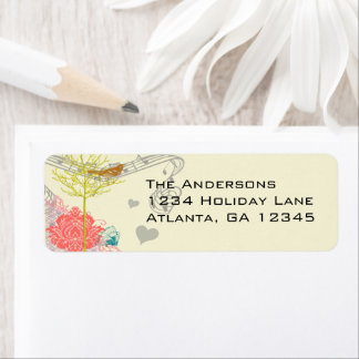 Vintage Birds Musical Coral Damask Tree Address Label