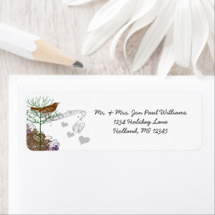 Vintage Birds Musical Green Tree Label