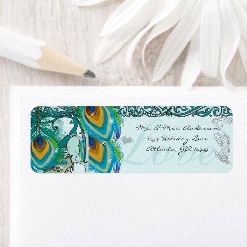 Vintage Birds Musical Love Peacock Feather Address Label
