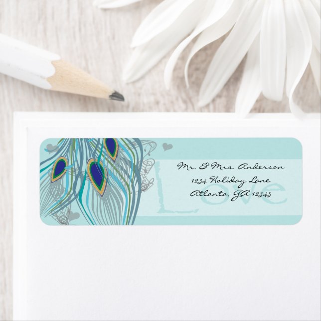Vintage Birds Musical Love Peacock Feather Address Label (Insitu)