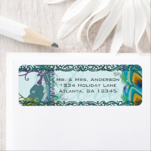 Vintage Birds Musical Love Peacock Feather Address Label