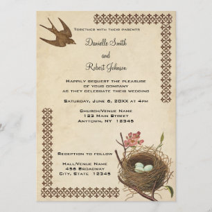 Vintage Birds Nest Custom Wedding Invitation