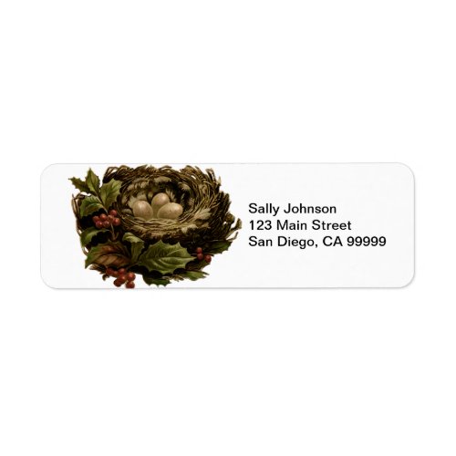 Vintage Bird's Nest Eggs and Holly Label