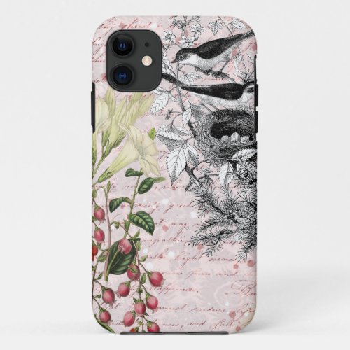 Vintage Birds Nest Flowers iPhone 11 Case