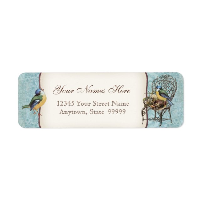 Vintage Birds' Nest in Chair, Wedding Invitation Label (Front)