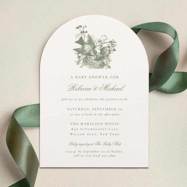 Vintage Birds Nest Preppy Neutral Baby Shower Invitation (Creator Uploaded)
