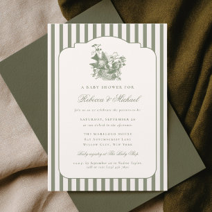 Vintage Birds Nest Preppy Neutral Baby Shower Invitation