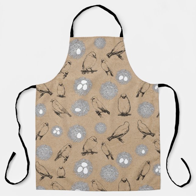 Vintage Birds & Nest Rustic Kraft Brown Apron (Front)