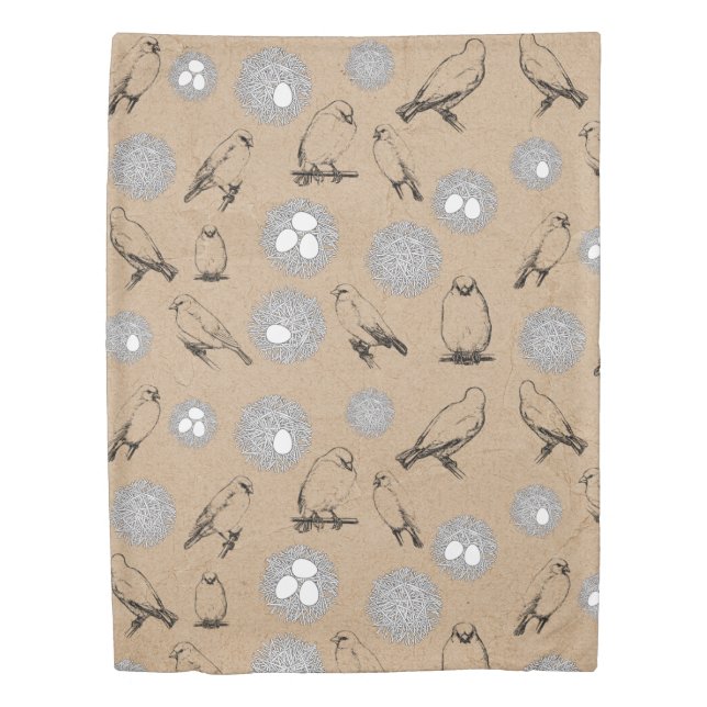 Vintage Birds & Nest Rustic Kraft Brown Duvet Cover (Front)