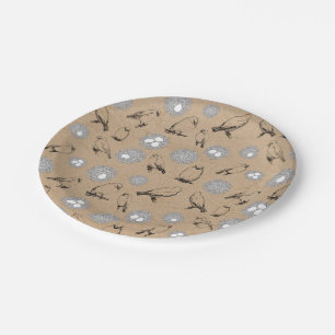 Vintage Birds & Nest Rustic Kraft Brown Paper Plates
