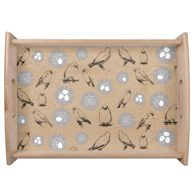 Vintage Birds & Nest Rustic Kraft Brown Serving Tray (Front)
