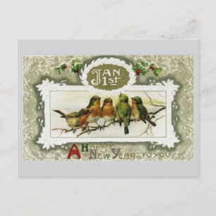 Vintage Birds New Year Postcard
